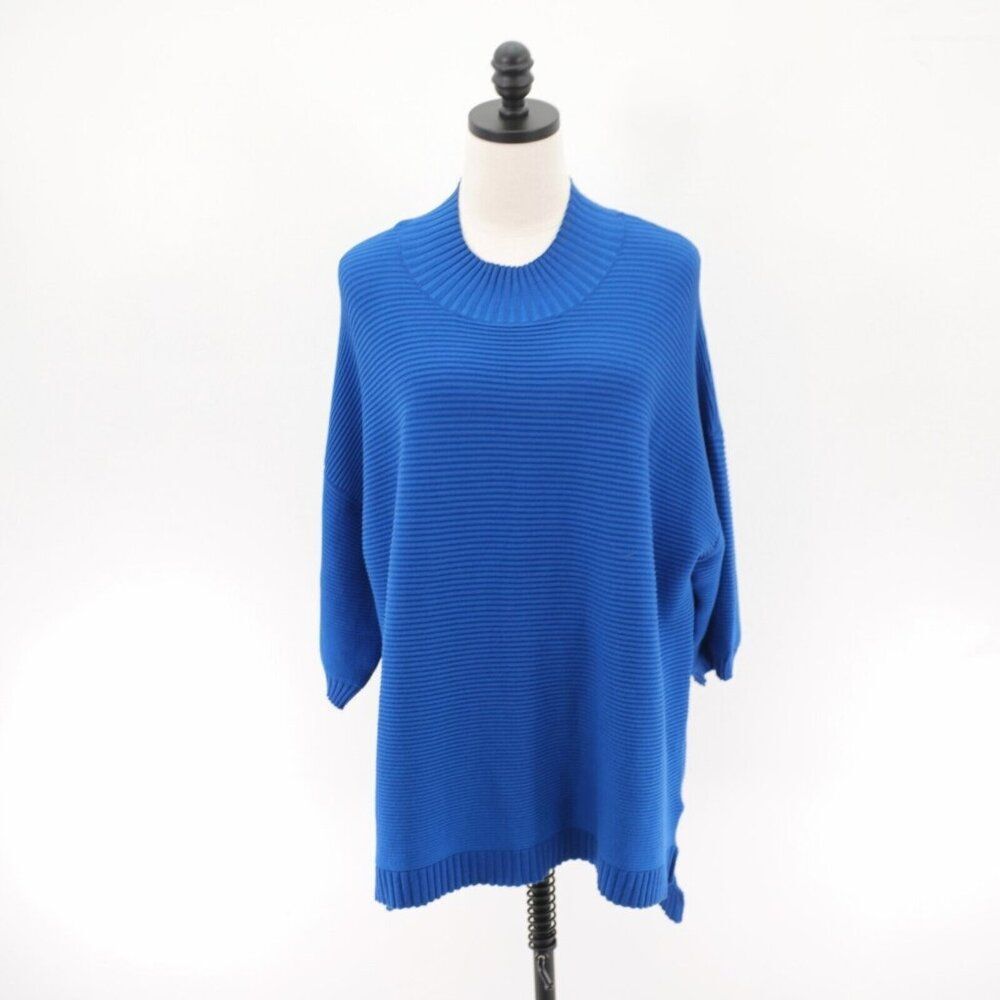 Cyrus Blue Knit Mock Neck Royal Blue 3/4 Sleeve Sweater 1X